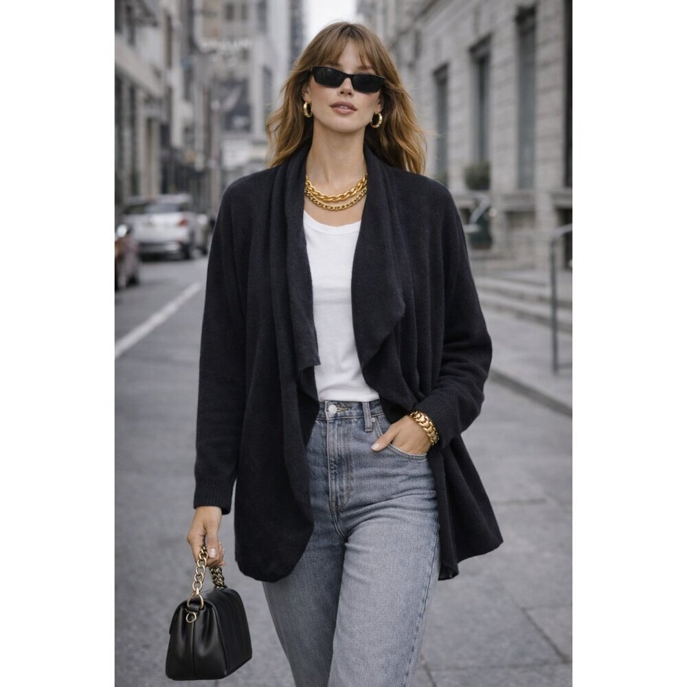 Charter Club 100% Cashmere Luxury open front cardigan women's medium black